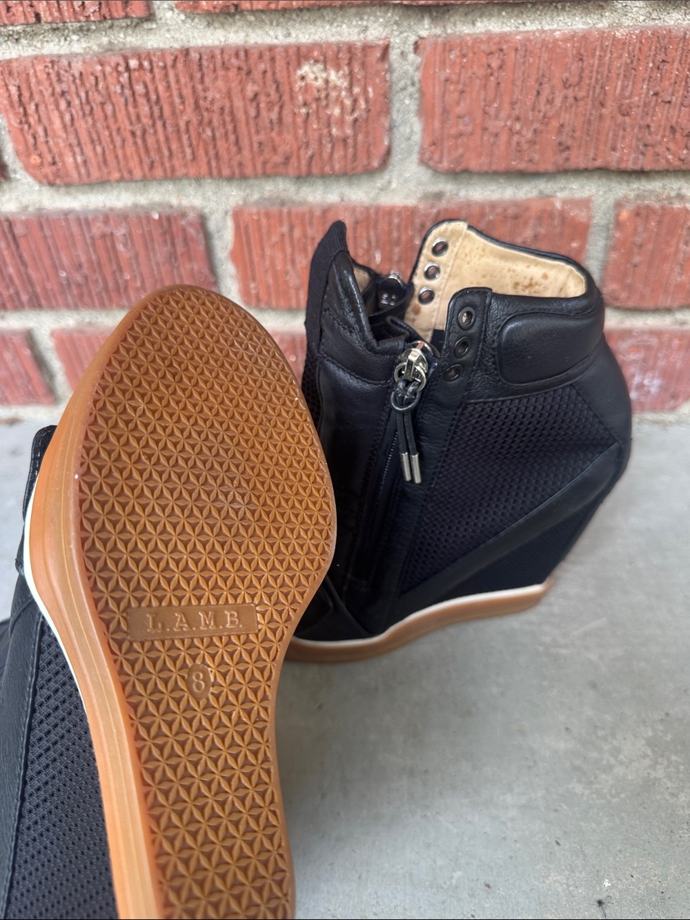 L.A.M.B. Pamela Black Mesh Platform Wedge Sneaker Bootie - Picture 8 of 9